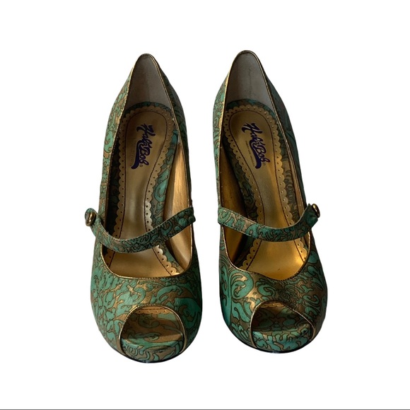 Hale Bob Teal Leather Peep Toe Maryjane Stiletto - Picture 12 of 14